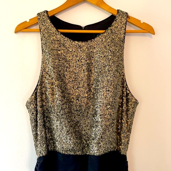Gold sequin and black ruched Jadore dress, size 16 - Picture 2 of 5